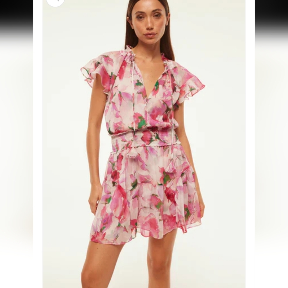Misa Los Angeles Pink Floral Ruffle Short Dress
